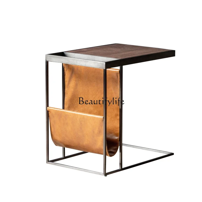 

ls 18Nordic minimalist book shelf edge few modern leather side table