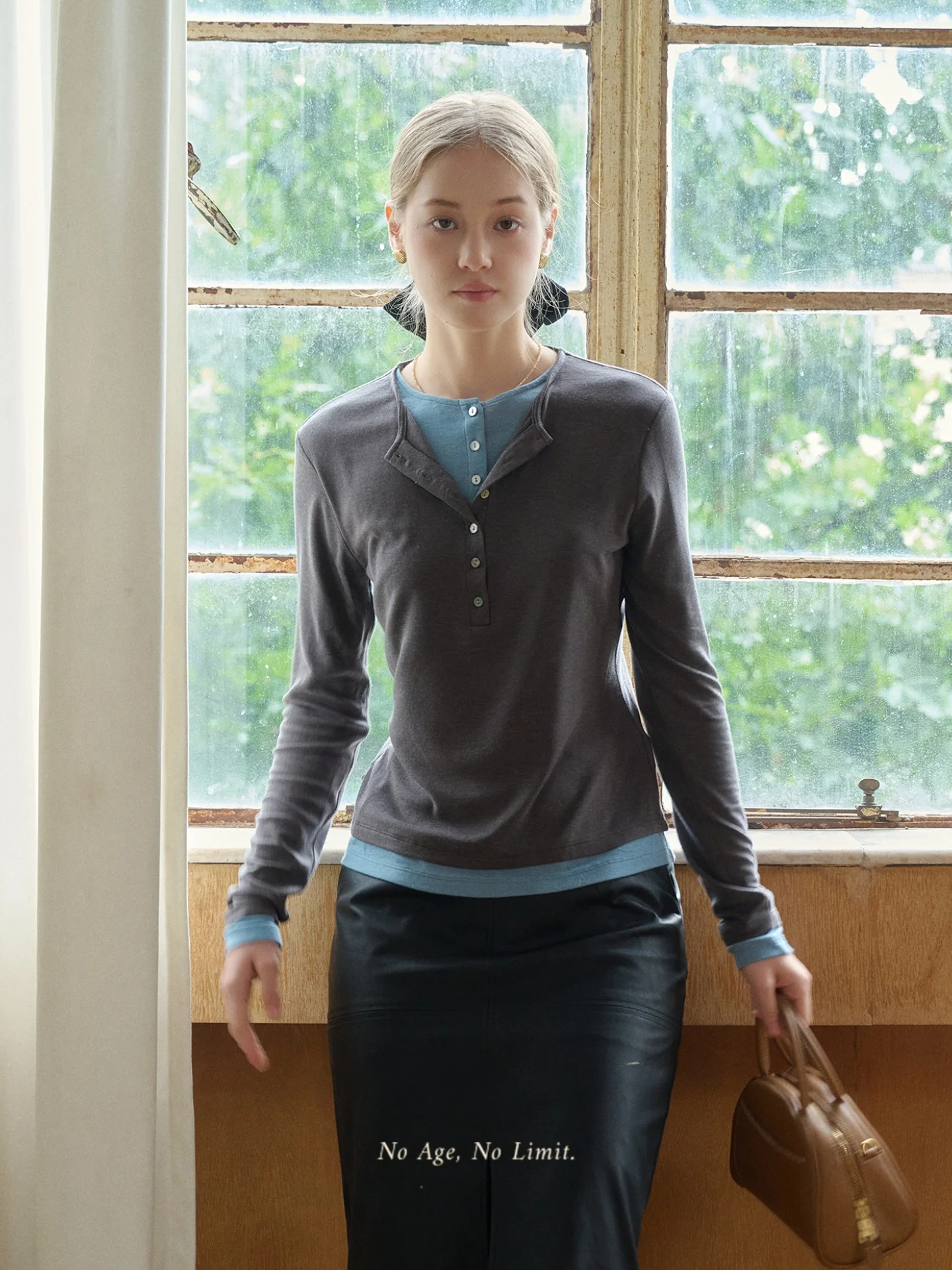 

SimpleRetro Coastal Traveler Women's Long Sve Knitted T-irt Wool Blend Color Blo Fake Two-Piece Slim Fit Daily Wear