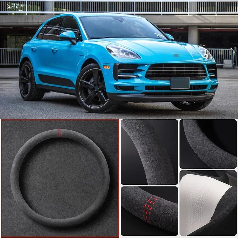 

Alcantara Anti-Slip Black Suede Leather Car Universal Steering Wheel Cover For Porsche Macan Car Accessories