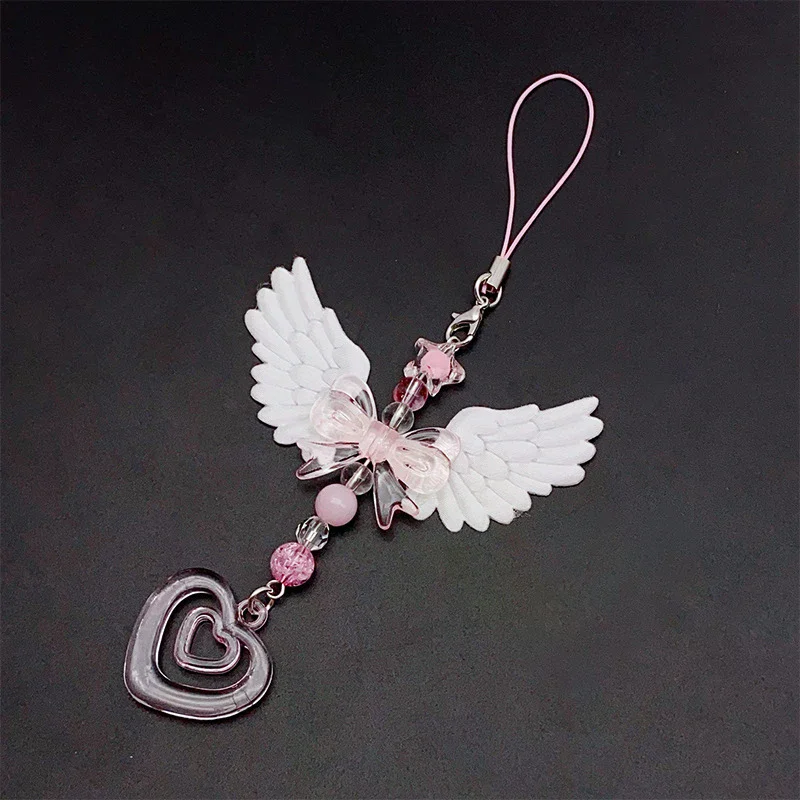 Pendentif ailes douces avec nœud en forme de cœur, sangle de téléphone portable, breloques pour filles et femmes, porte-clés à la mode, sac à dos, accessoires de décoration, cadeaux