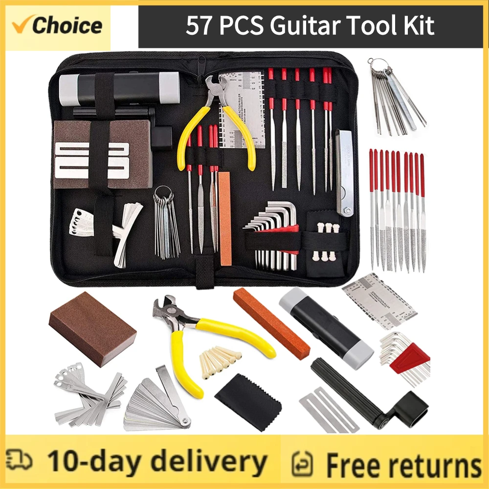 74pcs Guitar Tool Kit with Carry Bag Repair Tools String Action Ruler Luthier File Guitar Bridge Pins for Guitar Ukulele