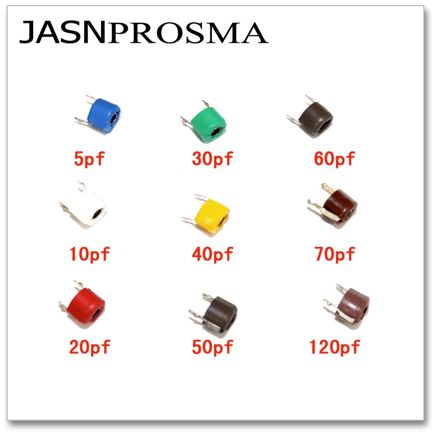 JASNPROSMA 500PCS 6MM 3PF 5PF 10PF 20PF 30PF black blue white red green Adjustable Trimmer Variable Ceramic capacitor JML06