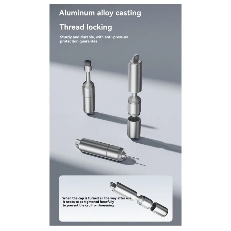 A13E-قاذ بطاقة SIM محمول متعدد الوظائف وقلم تنظيف سماعة الأذن، سلسلة مفاتيح من سبائك الألومنيوم مع تصميم معلق مضاد للفقدان