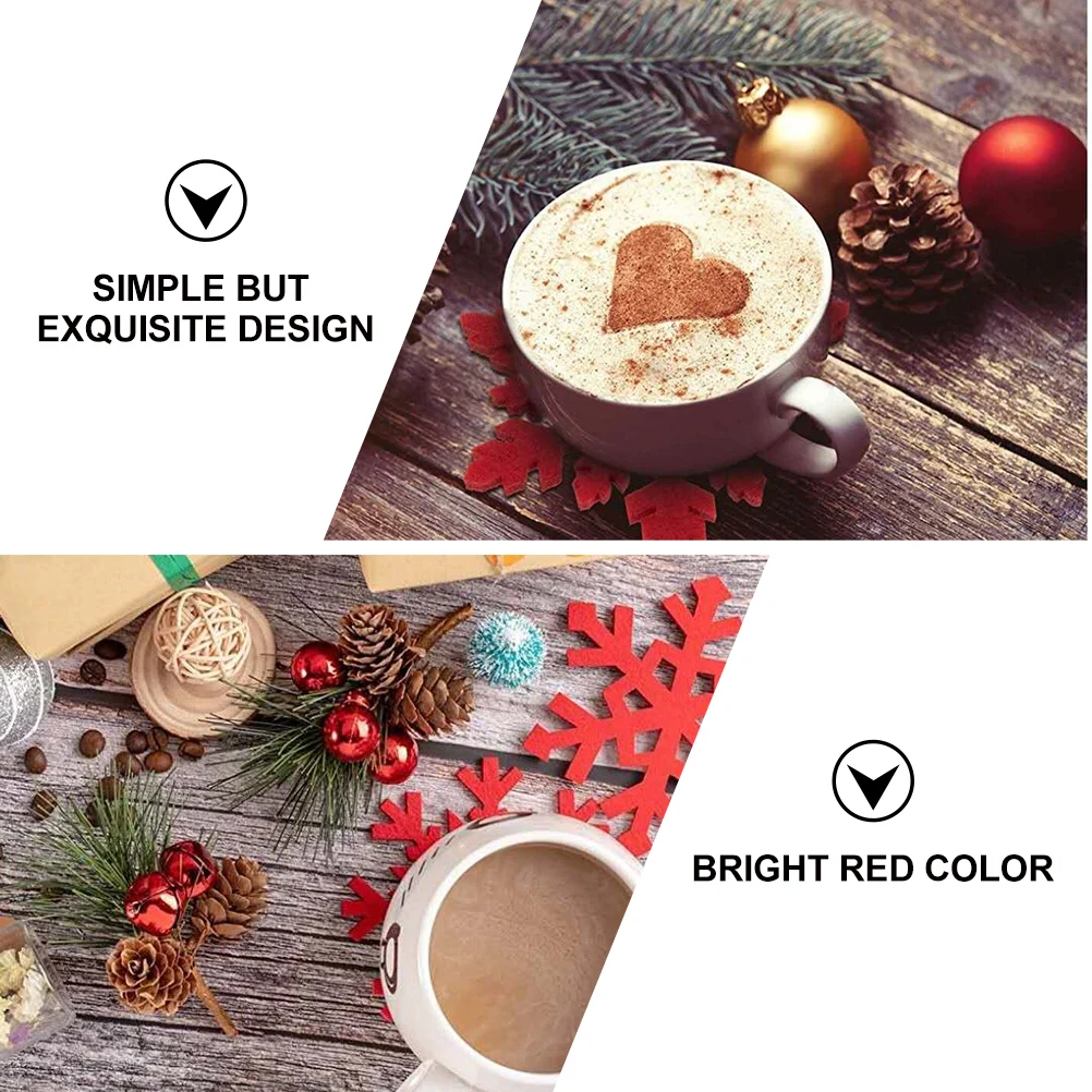 

10pcs Christmas Snowflake Coasters Felt Heat Insulated Table Protector Mat Red Cup Mat For Dining Decoration Xmas Tree