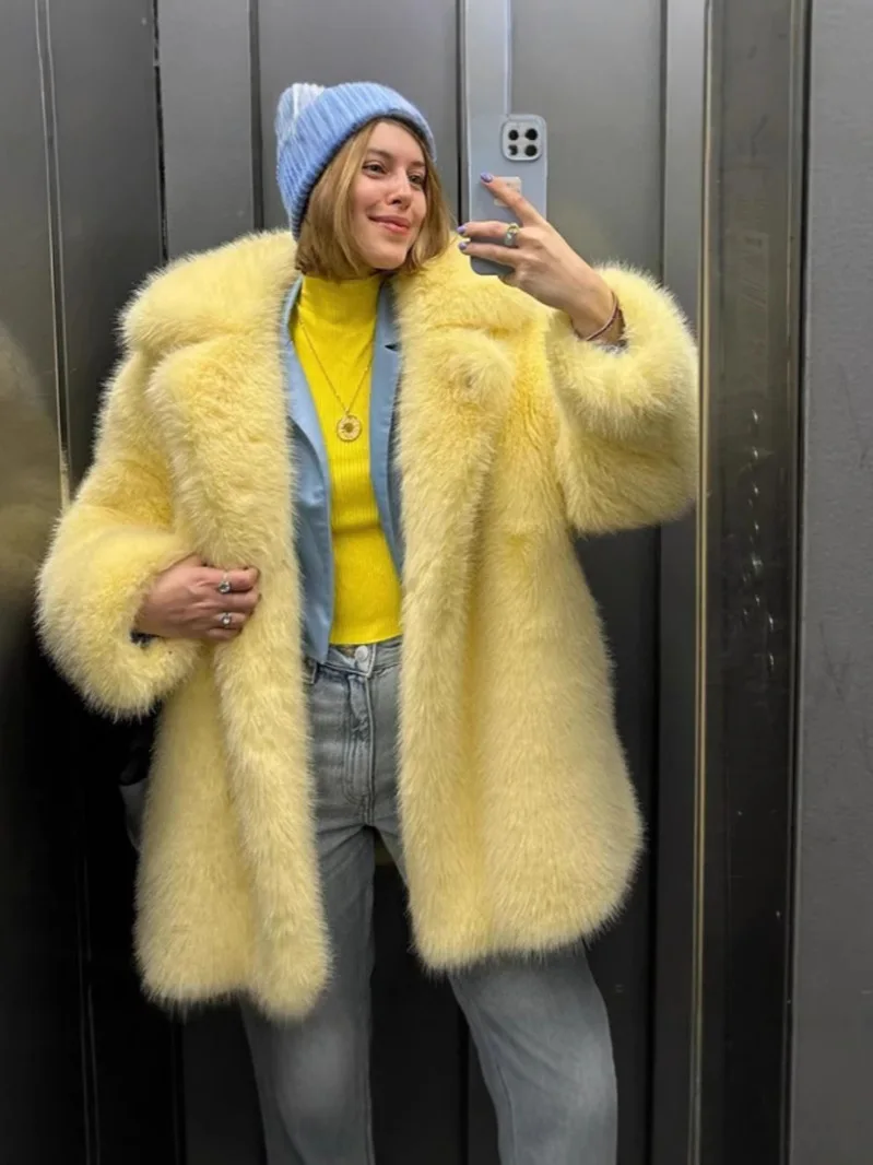 

Роскошное женское пальто из искусственного меха с отложным воротником и длинными рукавами, карманом на пуговицах, мягкое пальто, толстая теплая зимняя верхняя одежда для женщин