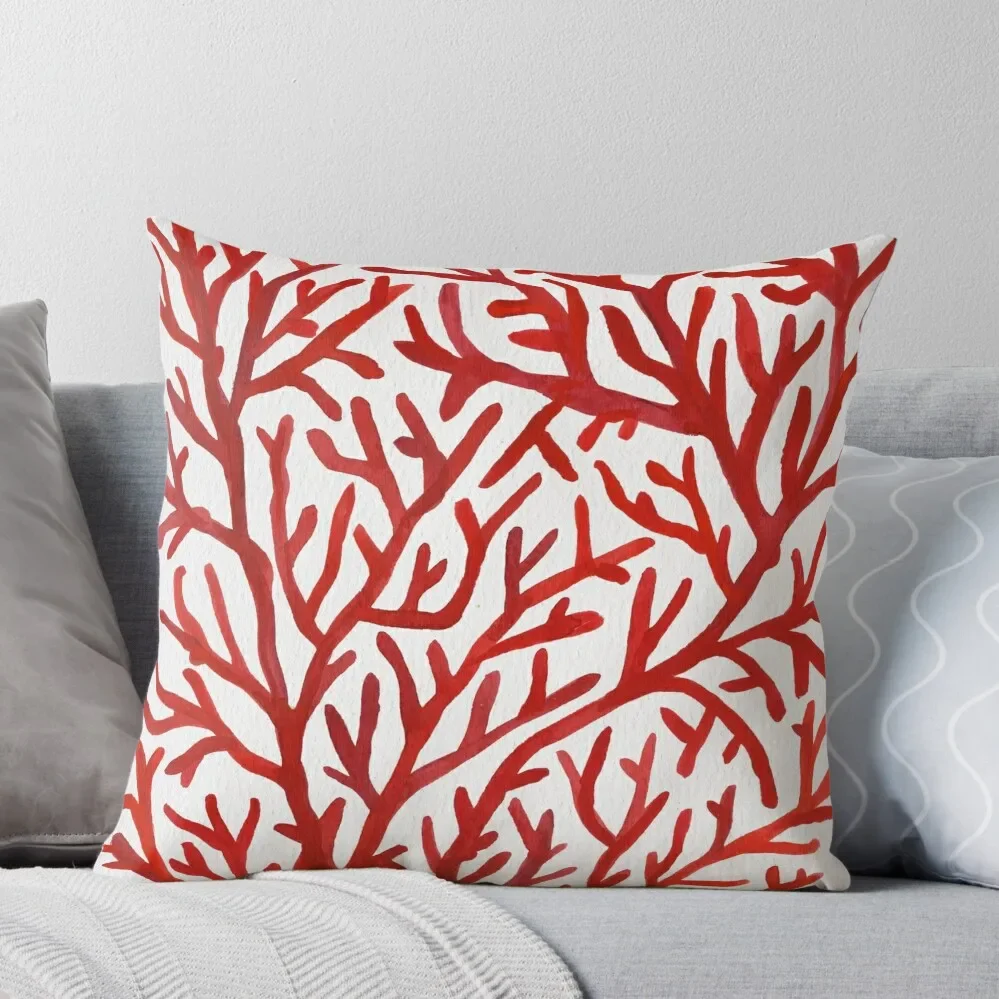 

Red Coral Throw Pillow Pillows Aesthetic Marble Cushion Cover