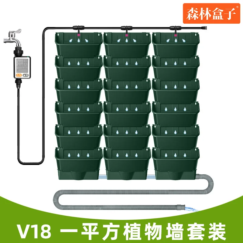 

Automatic Drip Irrigation Vertical Garden Wall Planter Kit, 1 Sq.m with 18 Pots, Indoor Outdoor Hydroponic Plant Growing Panel