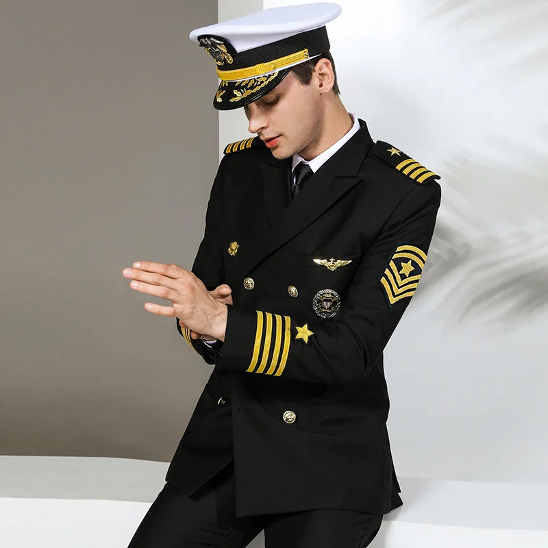 Pilot Uniform Airline US Navy Captain Uniforme Double Breasted Mariner Sailor Seaman Jacket Pants Flight Aviation Costume