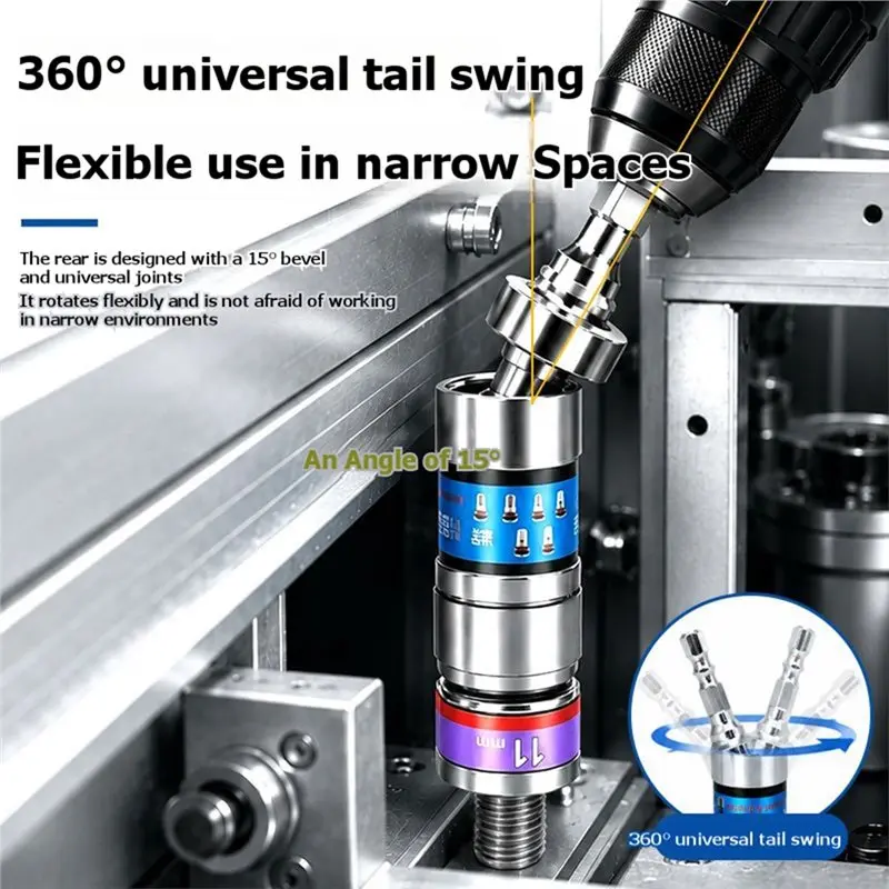 A20F-Quick Change Flex Joint Universal Swivel Socket Set 6PCS Wobble Socket Adapter Multi-Function Auto Repair Hardware Tools
