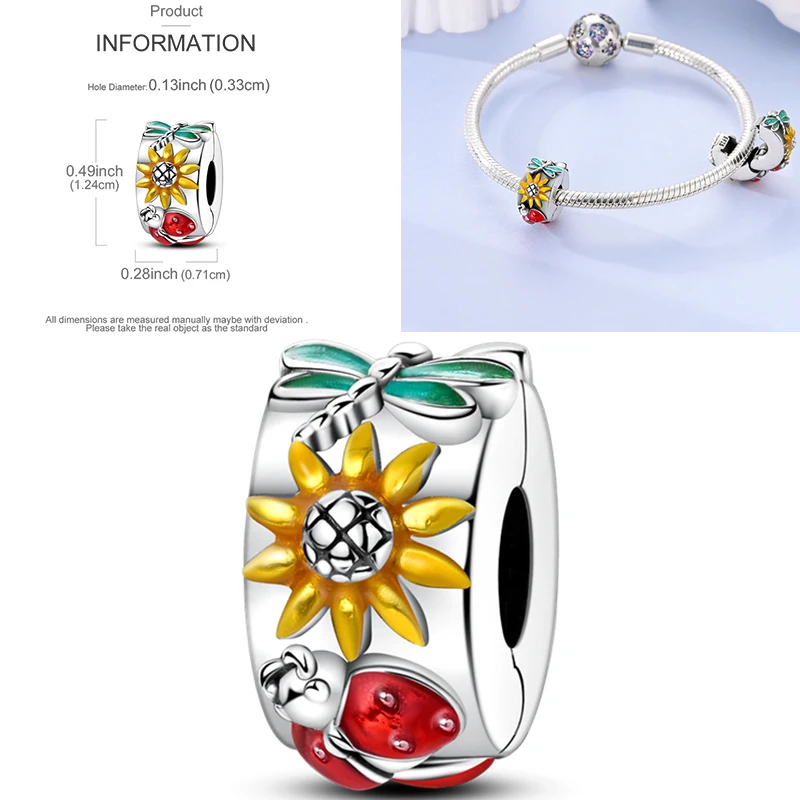 Katzen- und Sonnenblumen-Charm aus 925 Sterling Silber, gelbe Blume, Sonnenblume, Hausperlen, passend für Original-Armreifen, Damen-DIY-Schmuck – Detail 30