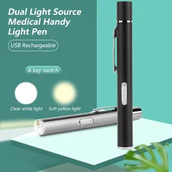 Medical Led Flashlight Pen Light USB Rechargeable Torch Flashlights With Dual Lamp Clip Pocket Stainless Steel For Nurse Doctor