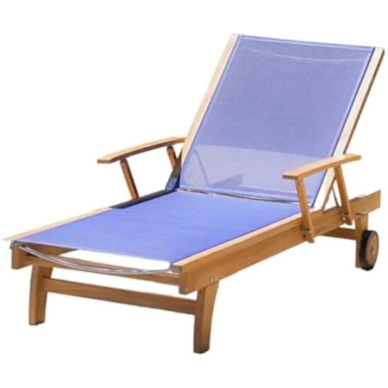 Cayman Premium Grade-A Teak Lounger Patio Chaise Lounge Chair, Blue