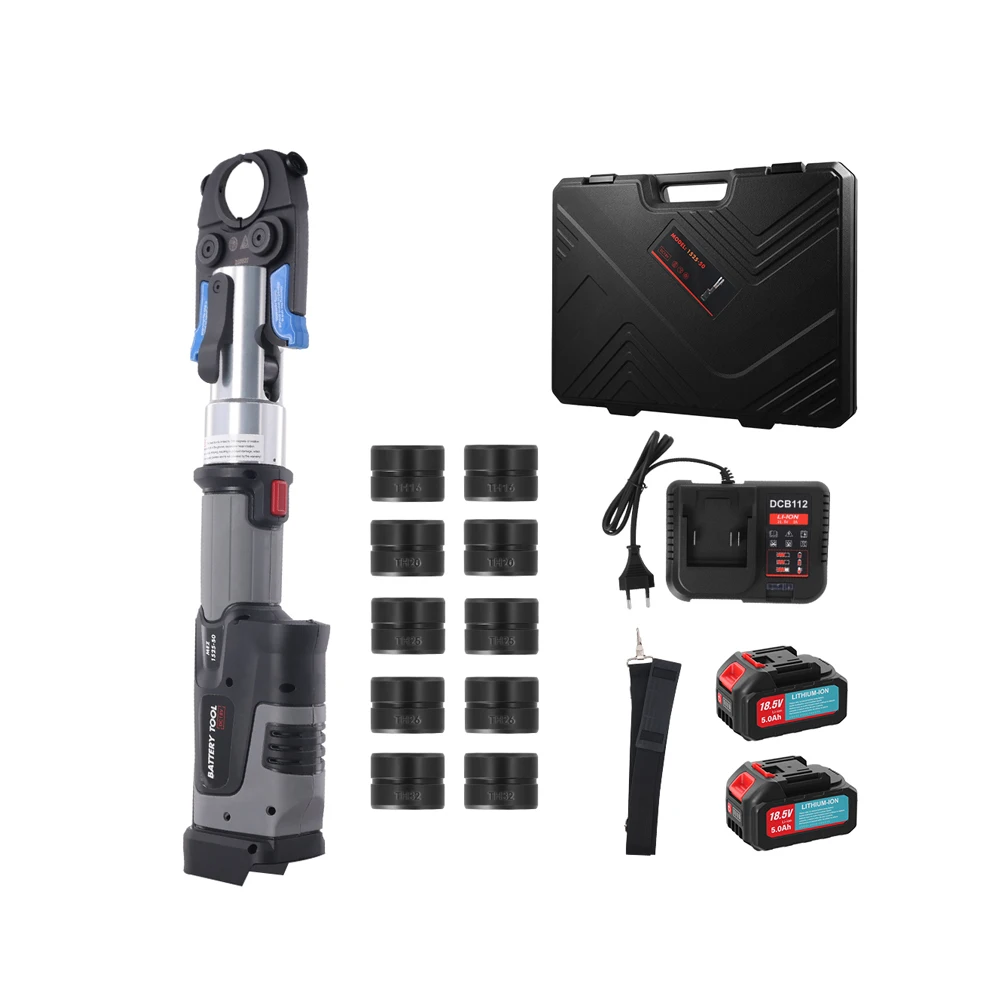 Podofo 18V Elektryczna Hydrauliczna Zestaw Do Zaciskania Rur TH16 TH20 TH25 TH26 TH32 U16 U20 U25 U32 Do Rur Miedzianych i Ze Stali Nierdzewnej, Bezprzewodowa Zaciskarka Do Rur z 4 Szczękami, — 2