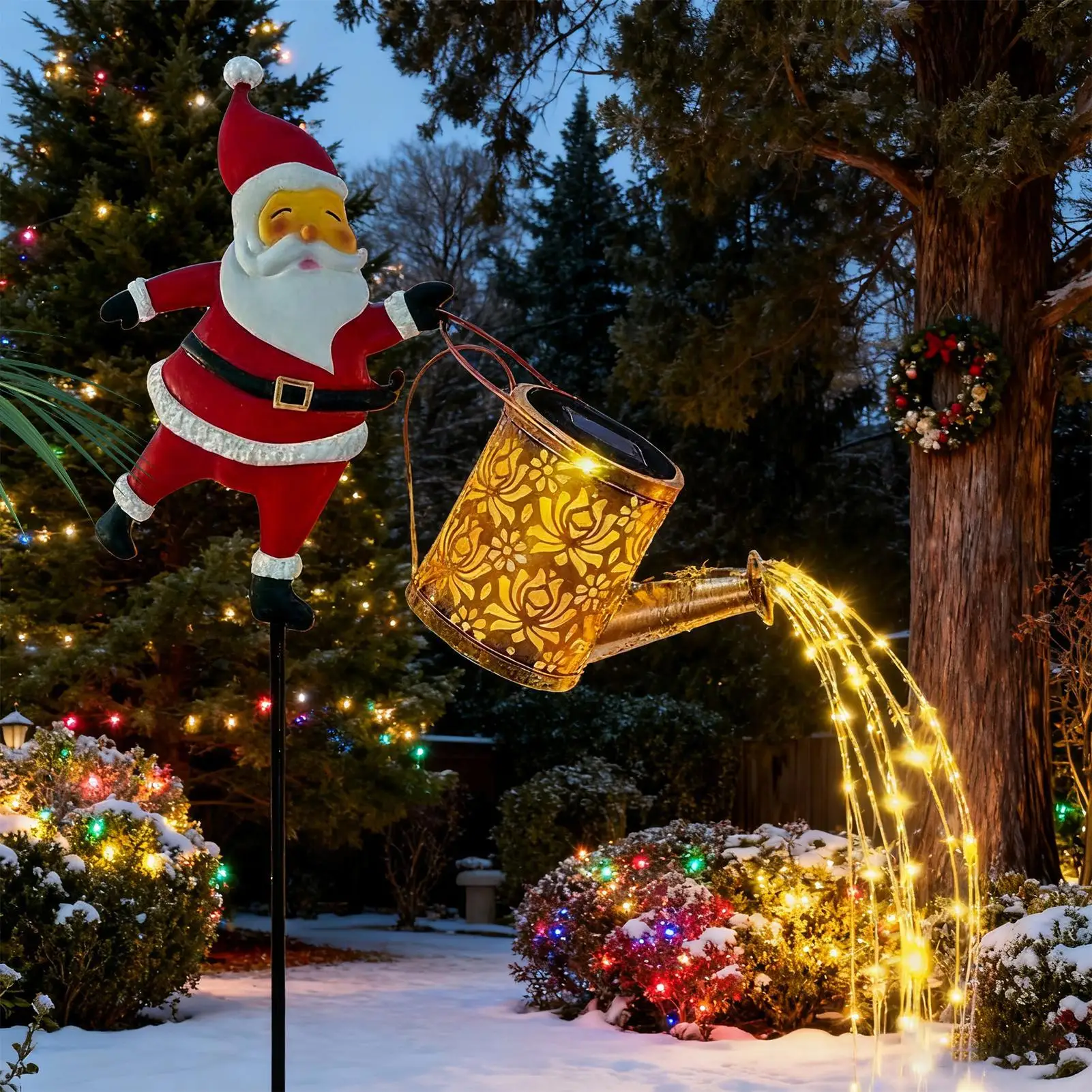 Santa Claus Lantern Solar Luminous Water Bottle Hollow Outdoor Courtyard Decoration Metal Craft Christmas Lights Waterproof