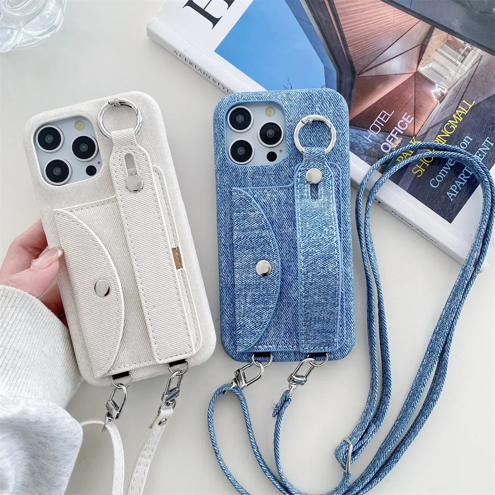 

Fashion Wristband Crossbody Wallet With Card Holder Ring Leather Phone Case Cover For IPhone 16E 16 15 14 13 12 11 Pro Max Plus