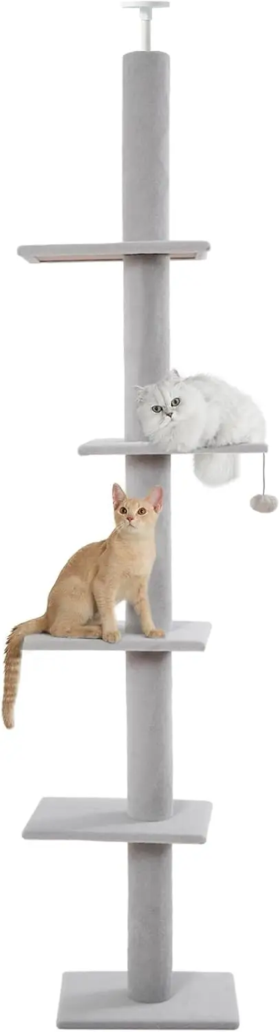 

Cat Tree Floor to Ceiling Cat Tower 98-108' Carpet Kitten Tree 5-Tier Scratching Post and Mat Cat Pole for Indoor Cats, White