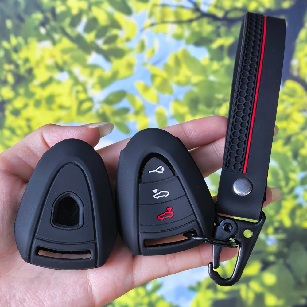 Ergonomic Grip Silicone Fob Shell With Keychain For Porsche 911 997 Boxster 987 Cayman 3‑Button Car Remote Key Holder Cover