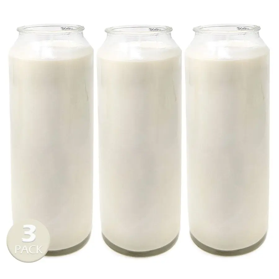 

9 Day White Prayer Candle in Glass Jar 3 Pack Memory Candle for Religious, Memorial, Vigil and Emergency 100 Vegetable Oil Wax