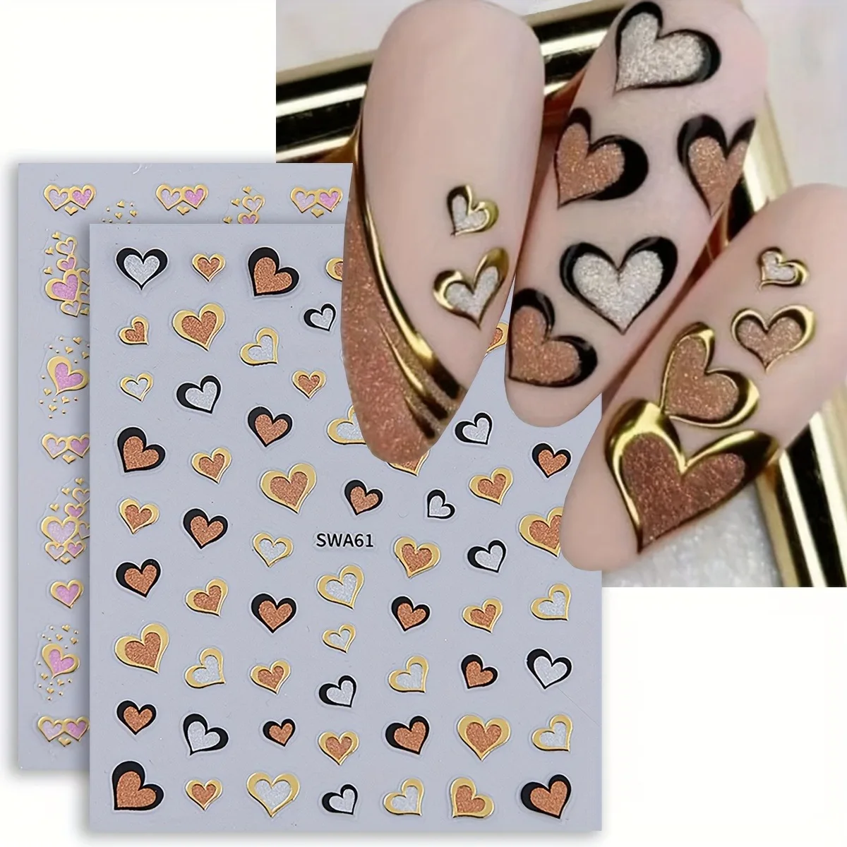 2 Stück Valentinstag-Liebes-Nagelaufkleber, einfach für DIY-Nageldekoration, Geschenke, Party- und Hochzeits-Make-up-Styling geeignet