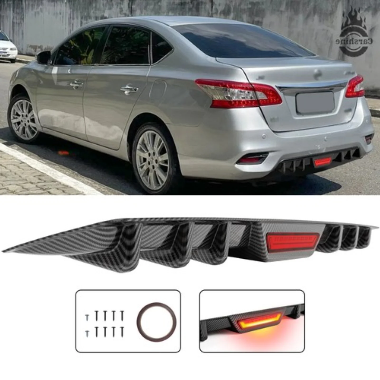 

For Nissan Sentra Us Rear Bumper Diffuser Lip with Red LED Tail Brake Stop Light New