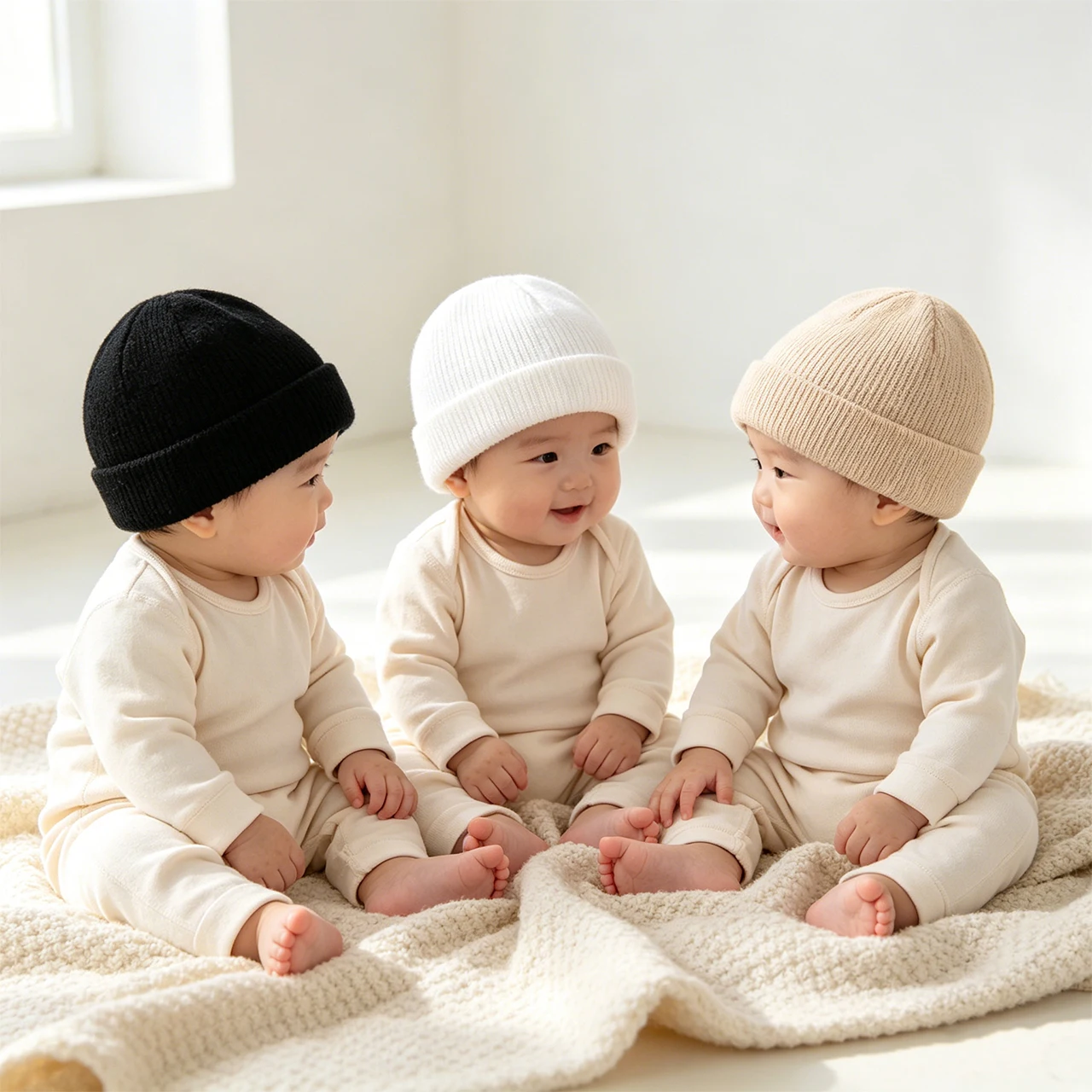 3pcs Kids Beanies Set Winter Children Knitted Hat Solid Color Woolen Crochet Bonnet Anti-Cold Warm Baby Pullover Cap 1-3Year - view 2