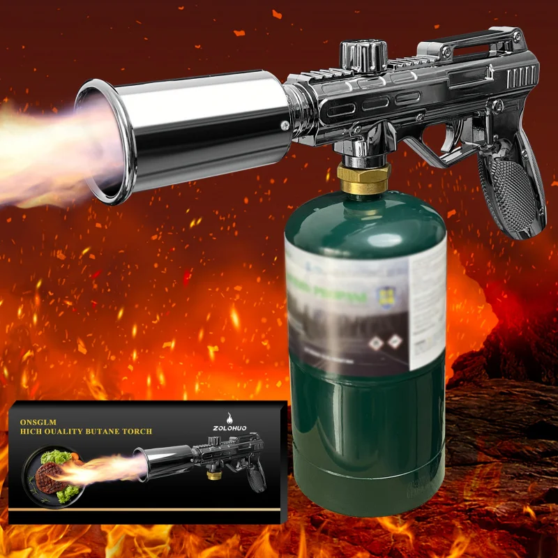 

Propane torch - with safety lock, this flamethrower features a durable metal construction and grid handle, suitable camping,