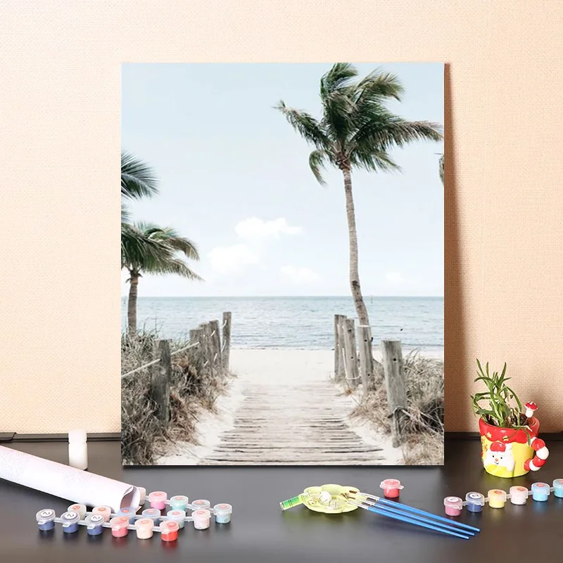 RUOPOTY  Diy Painting By Numbers Sea And Coconut Trees With Numbers For Adults Kits Diy Crafts Gift For Home Decoration