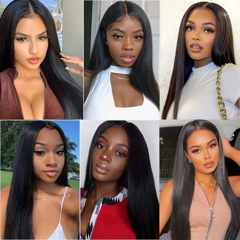 Perruque Lace Front Wig Remy Brésilienne Naturelle, Cheveux Lisses, 13x6, 13x4, 30/34 Pouces, Pre-Plucked, pour Femme Africaine