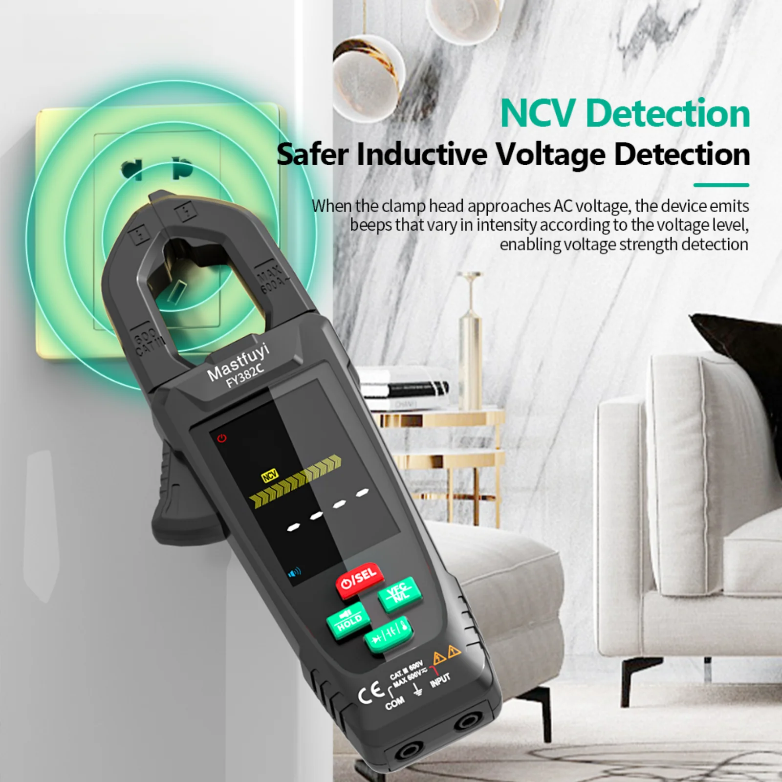 MASTFUYI FY382C Smart Clamp Meter 600A Current Voltage High Precision 6000 Counts Digital Multimeter Tester Tool for Electrician