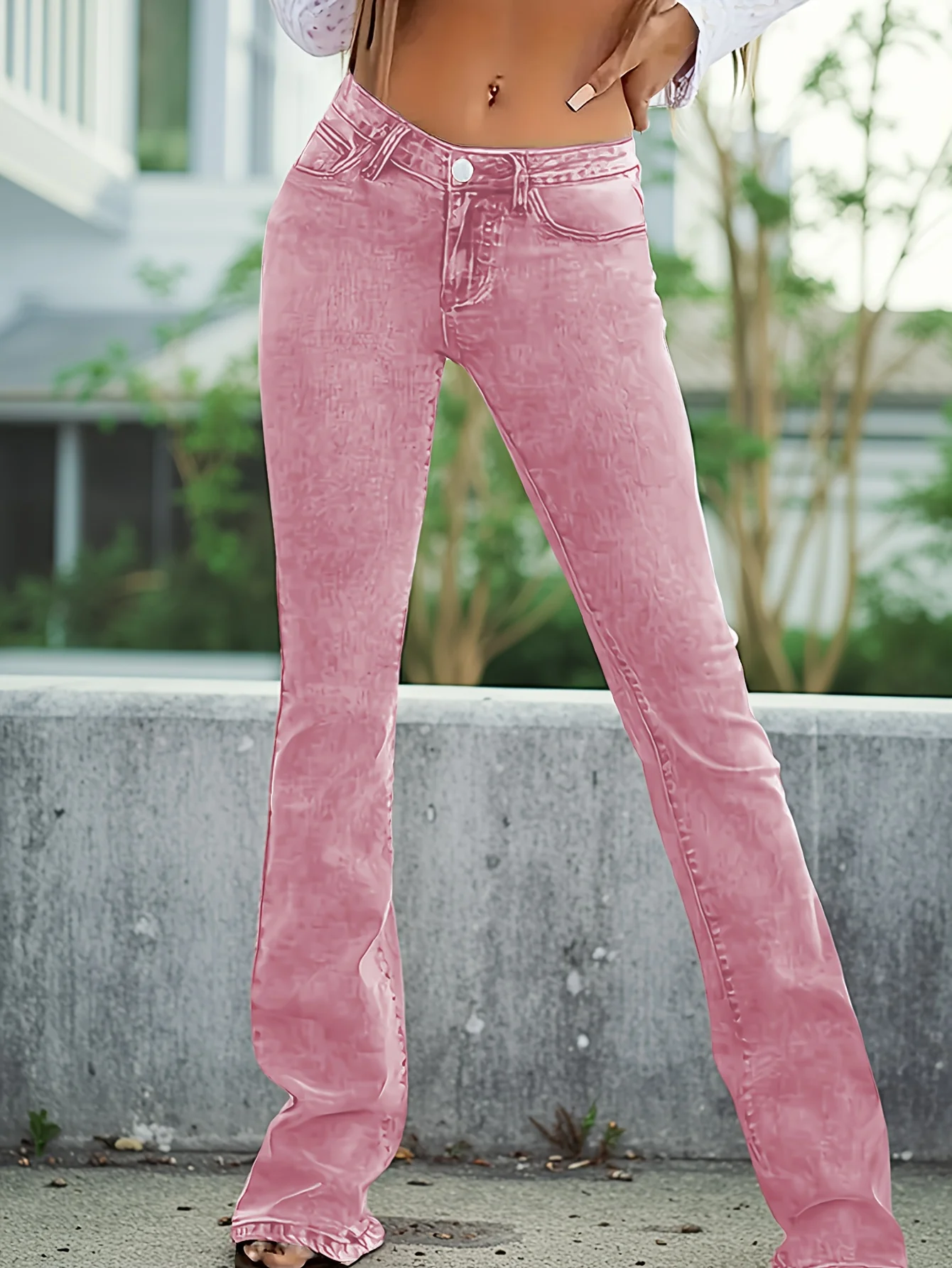 

Y2K - Women's Pink Wash Low Rise Jeans Slim Fit Fashion Sweet Flare Jeans Classic Button Fly Fashion Sexy Jeans.
