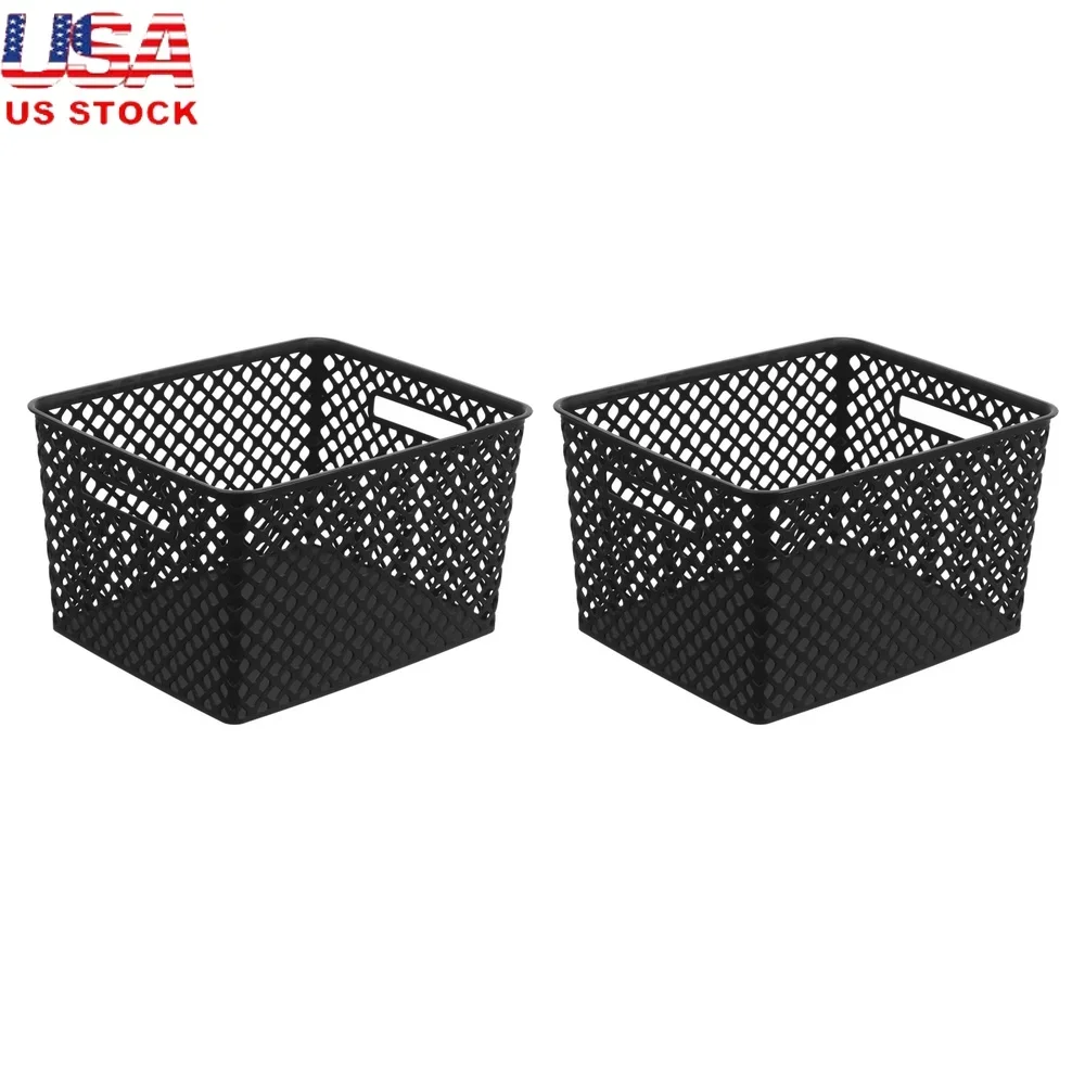 

Large Decorative Storage Basket 2 Pack with Cut-Out Handles Organizing Household Items Durable Mesh Design Easy Viewing and