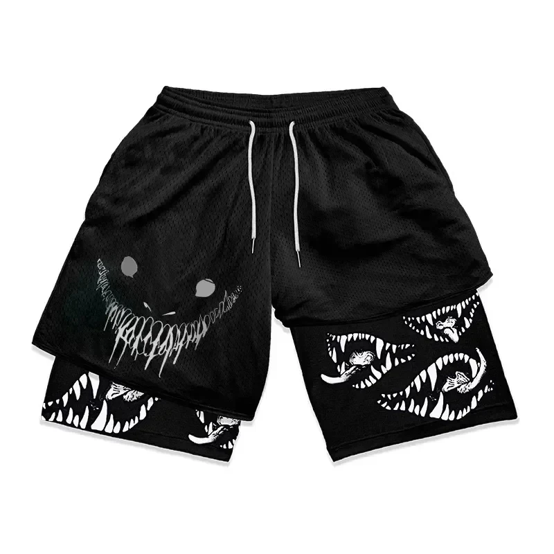 Pantaloncini da palestra Anime Berserk 2 in 1 per uomo pantaloncini a compressione atletica attiva da 5 pollici allenamento elastico ad asciugatura