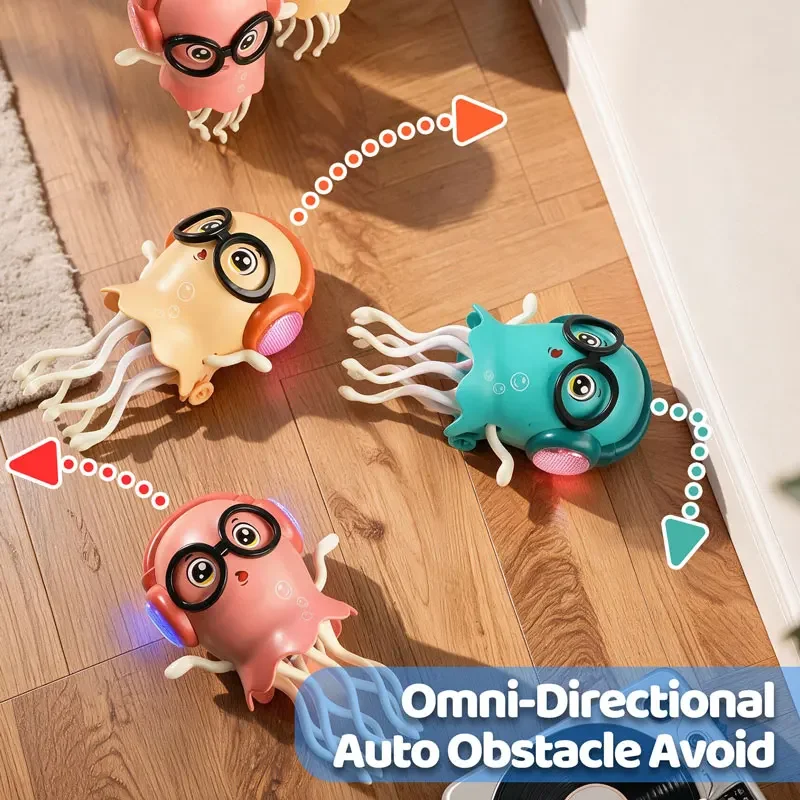 Electric Dancing Jellyfish Toy Obstacle Avoidance Robot Toy with Music 3D Flashing Light Interactive Sensory Play Toy Kids Gifts