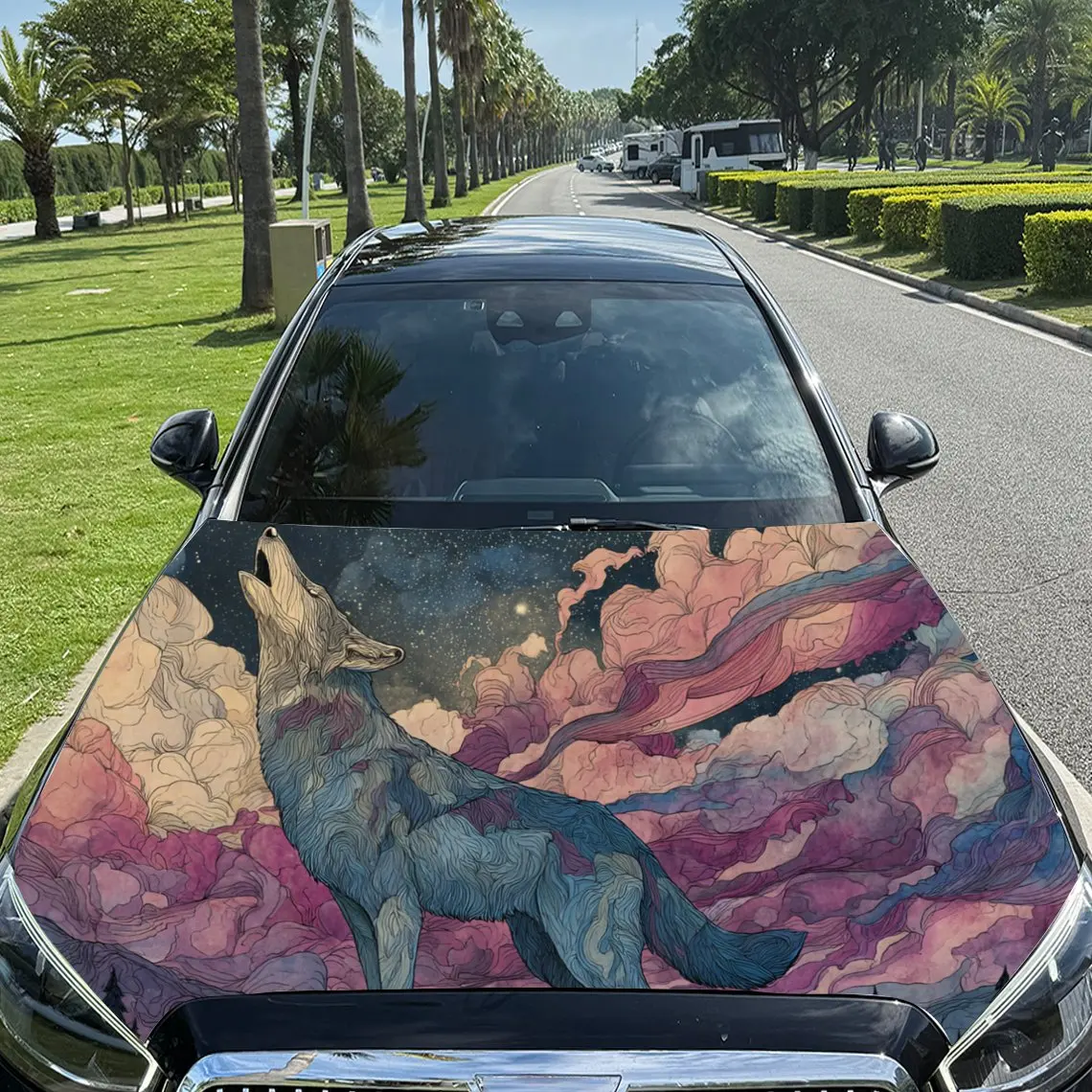 

Dramatic Red - Hued Wolf Abstract Car Hood Stickers - Self-Adhesive, Waterproof and Durable Vinyl Wrap, Decorate And Protect You