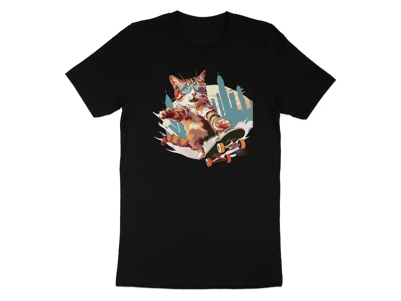 Skateboarding Cat T-Shirt, Cool Cat Graphic Tee, Urban Style Skate Tee, Hipster Cat Lover Shirt, Unisex Adult Sizes