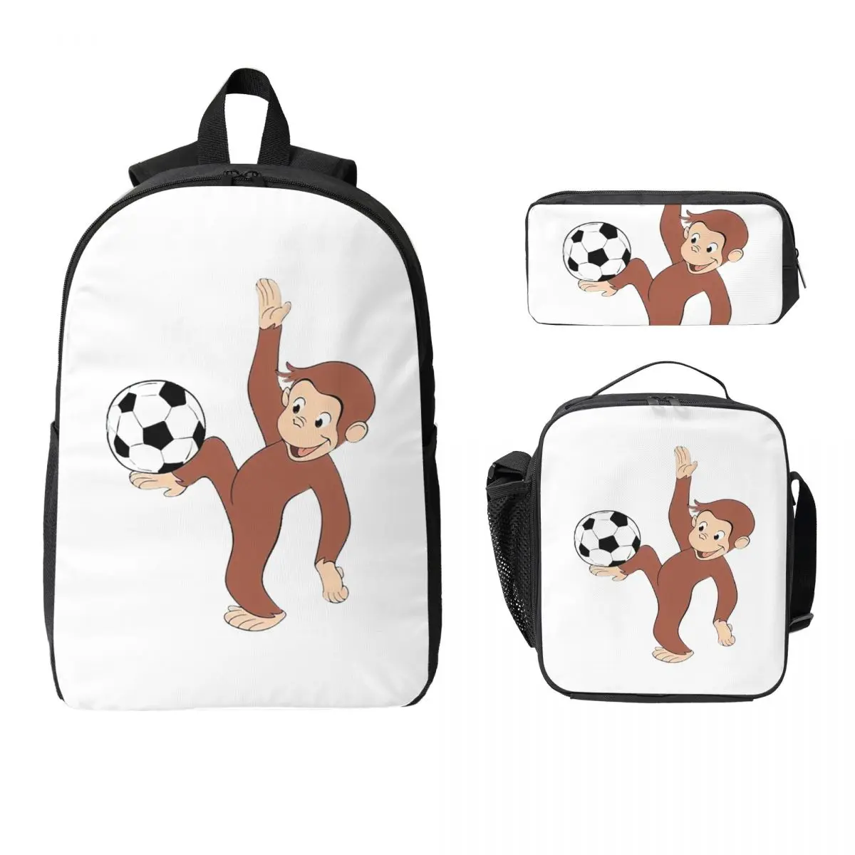 

Curious George Backpack Student Boys Girls BookBag School Bag Laptop Shoulder Bags 3ps Insulated Lunch Bag Pencil Case