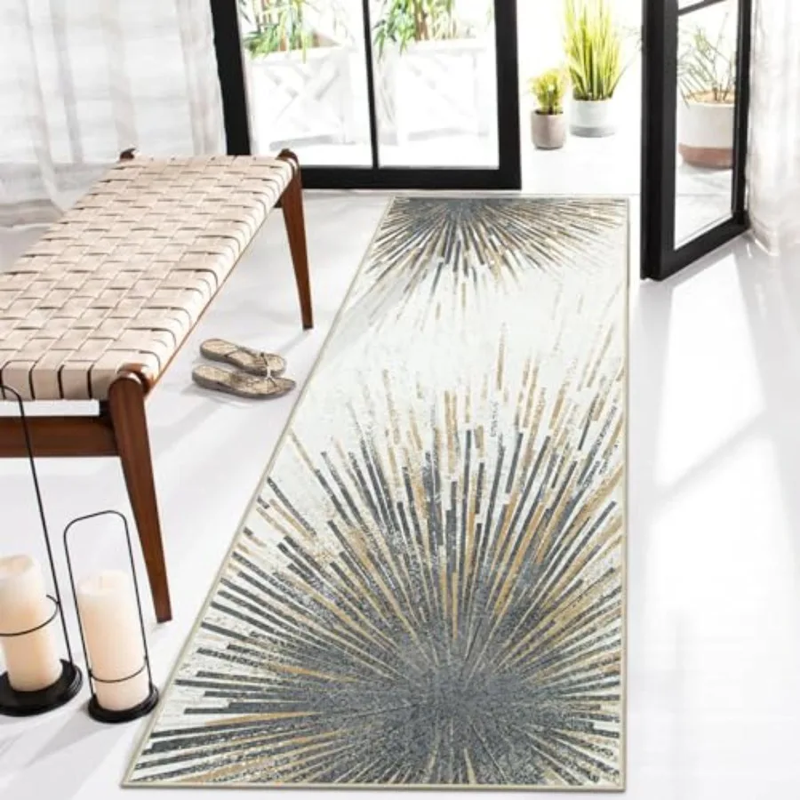 

Modern 2.5x8 Rug Runners for Hallways Non Slip - Ultra-Thin Washable Kitchen Runners Abstract Print Low-Pile Carpet Rug for Liv