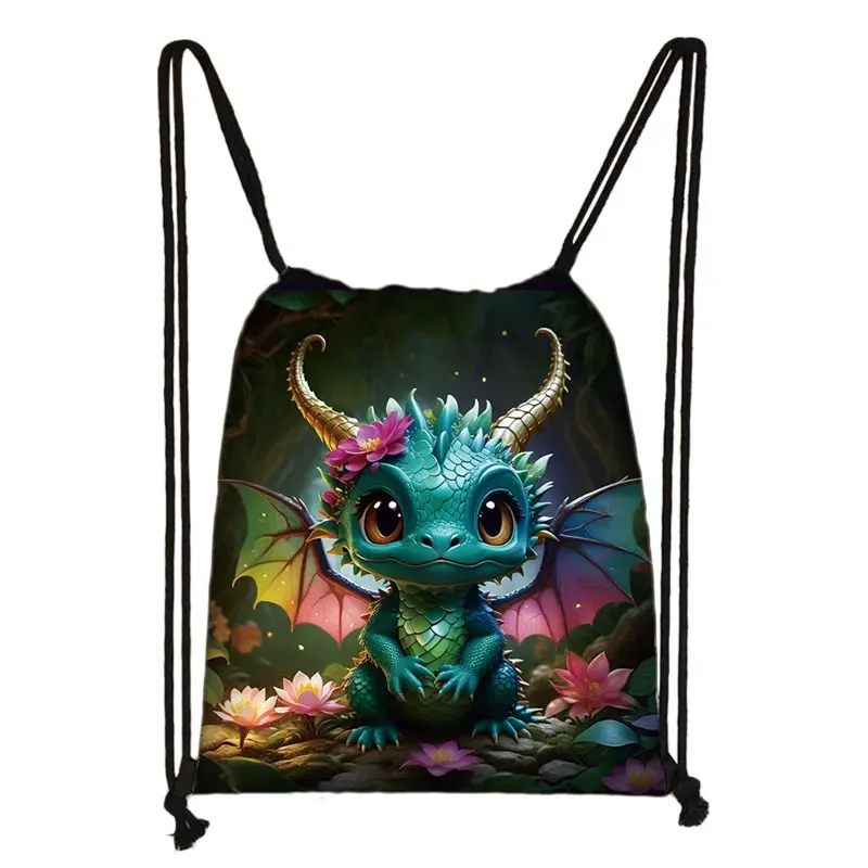 Kawaii Dragon Baby Fairy Angel Backpack Fantasy Gothic Girs Drawstring Bags Outdoor Storage Bag for Travel Shoes Holder Bookbags