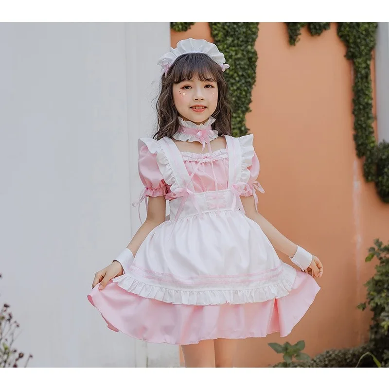 Japanese Cosplay Costume Cute Lolita Black Maid Short Sleeve Dress Accessories Suit Theme Party Role Playing Outfits for Girls view 2