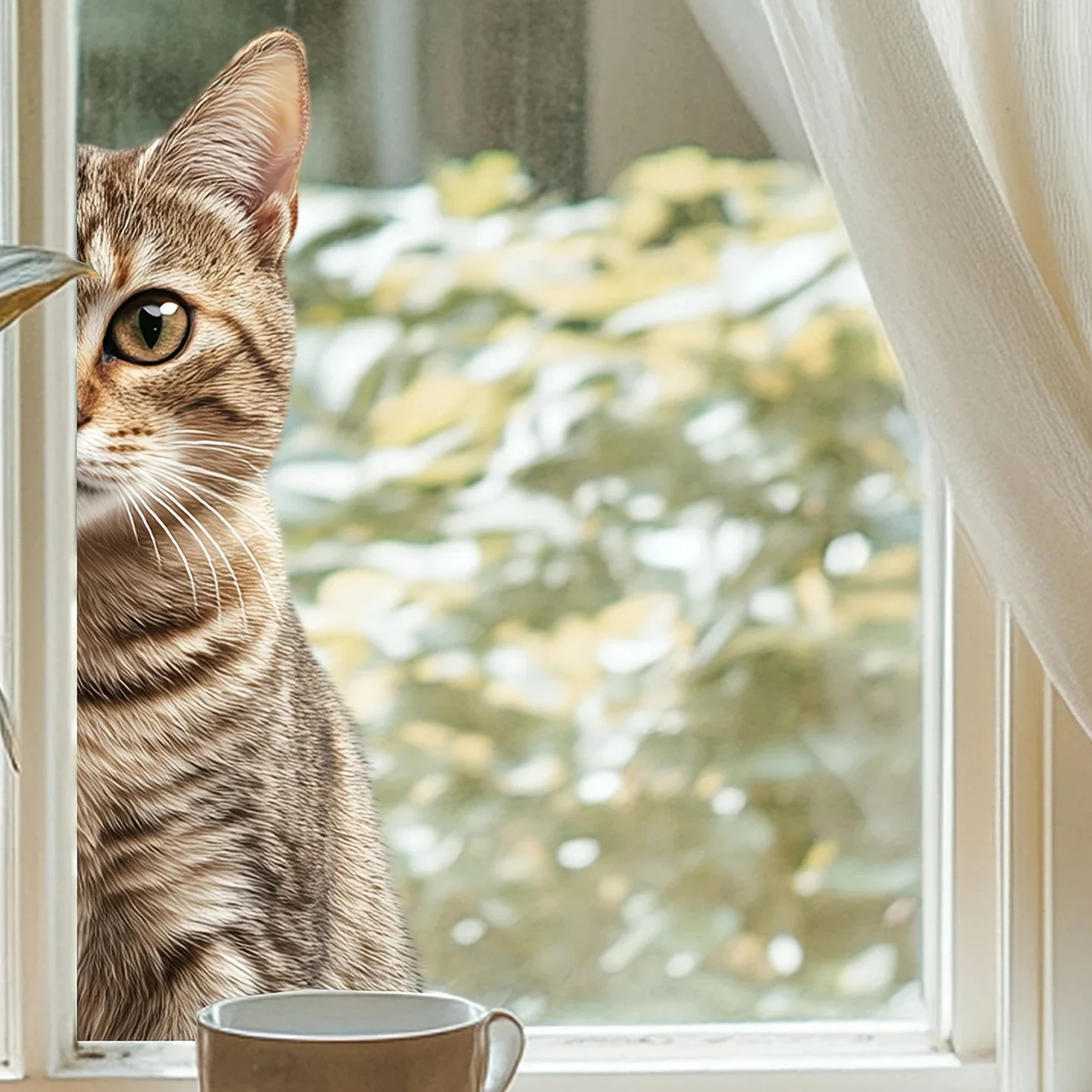 MT1123# The Hidden Cat Window Sticker Cute Animal Self-Adhesive Decals, Durable for Bedroom & Living Room Glass Decor
