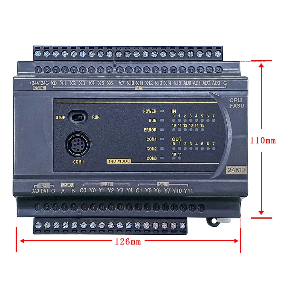 6 Channel 0-10V 24V 220V FX3U 14MR 14MT 14MRT 4CH NTC 0-10V DA 2CH RS485 MODBUS Relay transistor Output PID control system