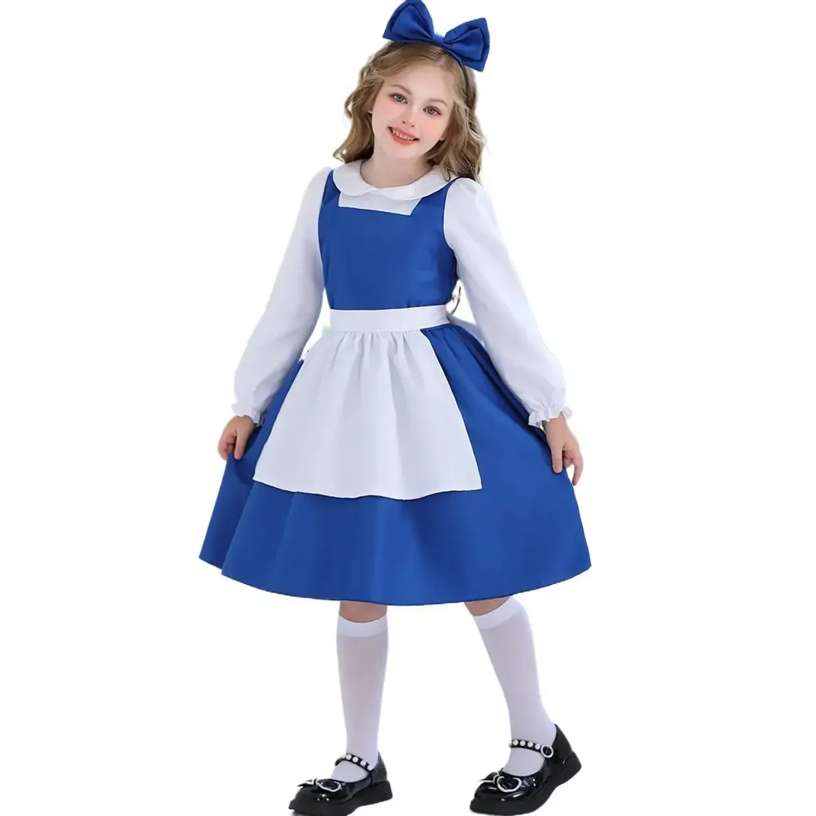 

Костюм для ролевых игр на Хэллоуин, детский синий костюм Алисы, наряд горничной, платье принцессы в стиле идиллической фермы, костюм для выступлений для девочек