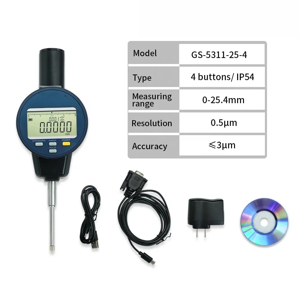 

Metric/Inch 0-25.4 mm 0.0005mm Electronic Indicator with Rechargeable Battery Waterproof Digital Dial Indicator