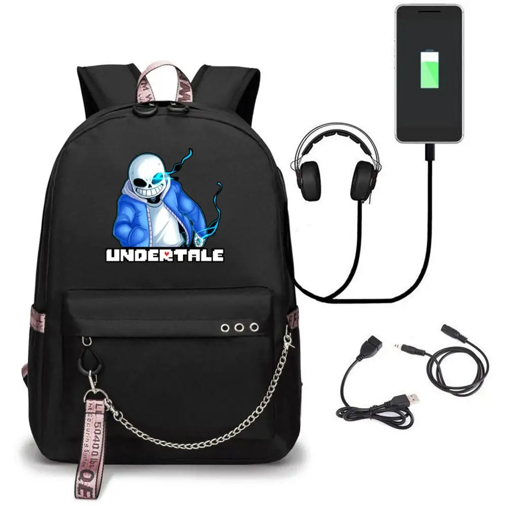 

Anime Undertale Game USB Port Backpack School Bags Travel Book Boys Girls Bags Laptop Headphone USB Port