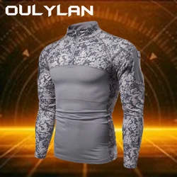 2024 Men's T-shirt Outdoor Tactical Tops Long sleeved T-shirt Men Zipper Pocket Clothing 2Elastic Fitness Camo