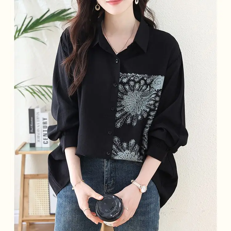 Nueva llegada camisa de manga larga con estampado suelto para primavera y otoño