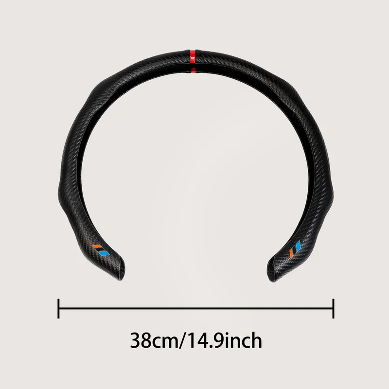Blue, Black, and Orange Matte Carbon Fiber Texture Steering Wheel Cover with Red Return-to-Center Mark 1 Piece, Comfortable Grip