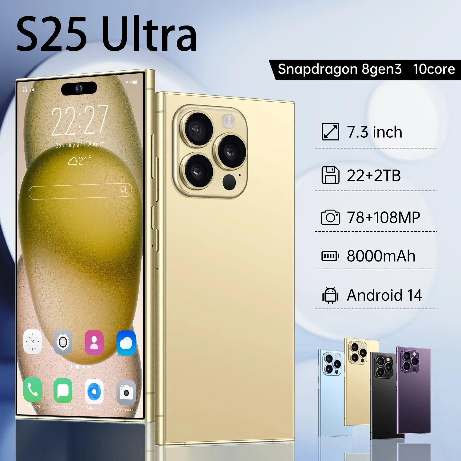 New S25 Ultra Smartphone 5G 7.3-inch high-definition Android 14 Snapdragon 8gen3 10core Dual SIM Phone 800mAh Unlocked Phone