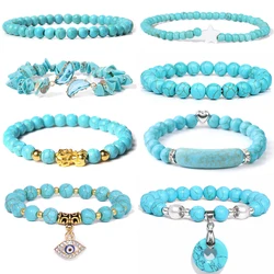 2024 New Blue Turquoises Stone Bracelet Fashion Bohemian Green Blue Turquois Charm Bangle Handmade Healing Energy Jewelry Gift