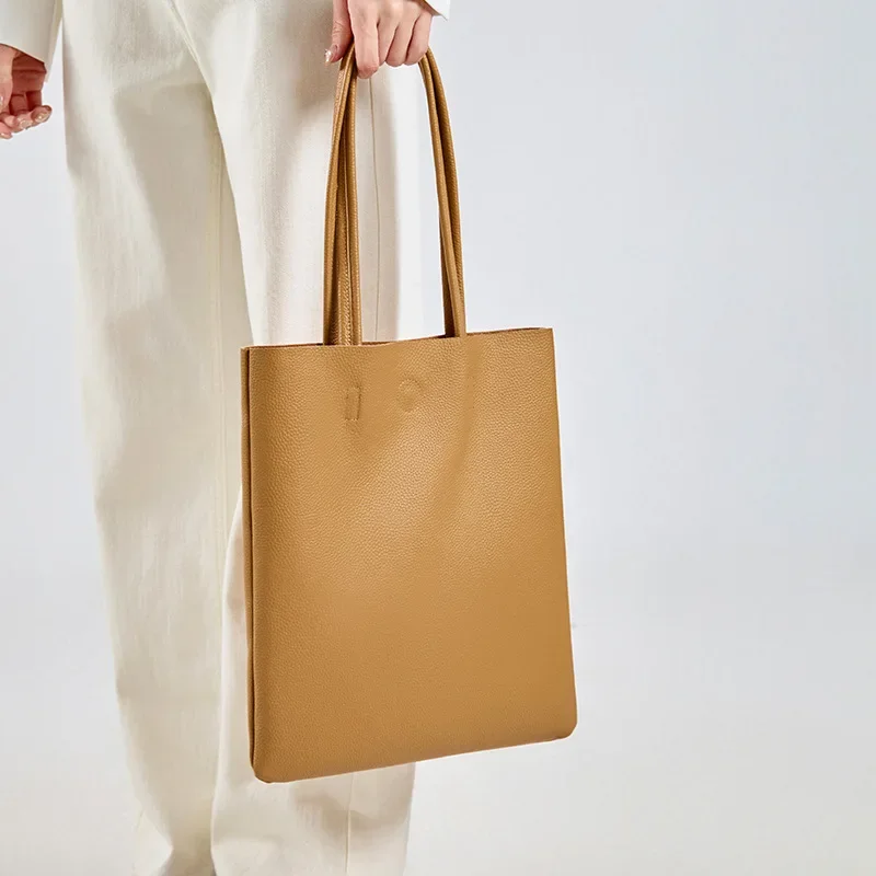 

Женская большая сумка из натуральной кожи большой вместимости, простая универсальная сумка на одно плечо, деловая сумка-ведро на осень/зиму